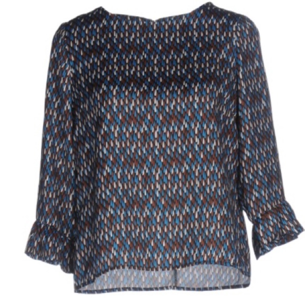 Multi-Color Pattern Satin Blouse 3/4 Sleeve XS - Picture 2 of 7